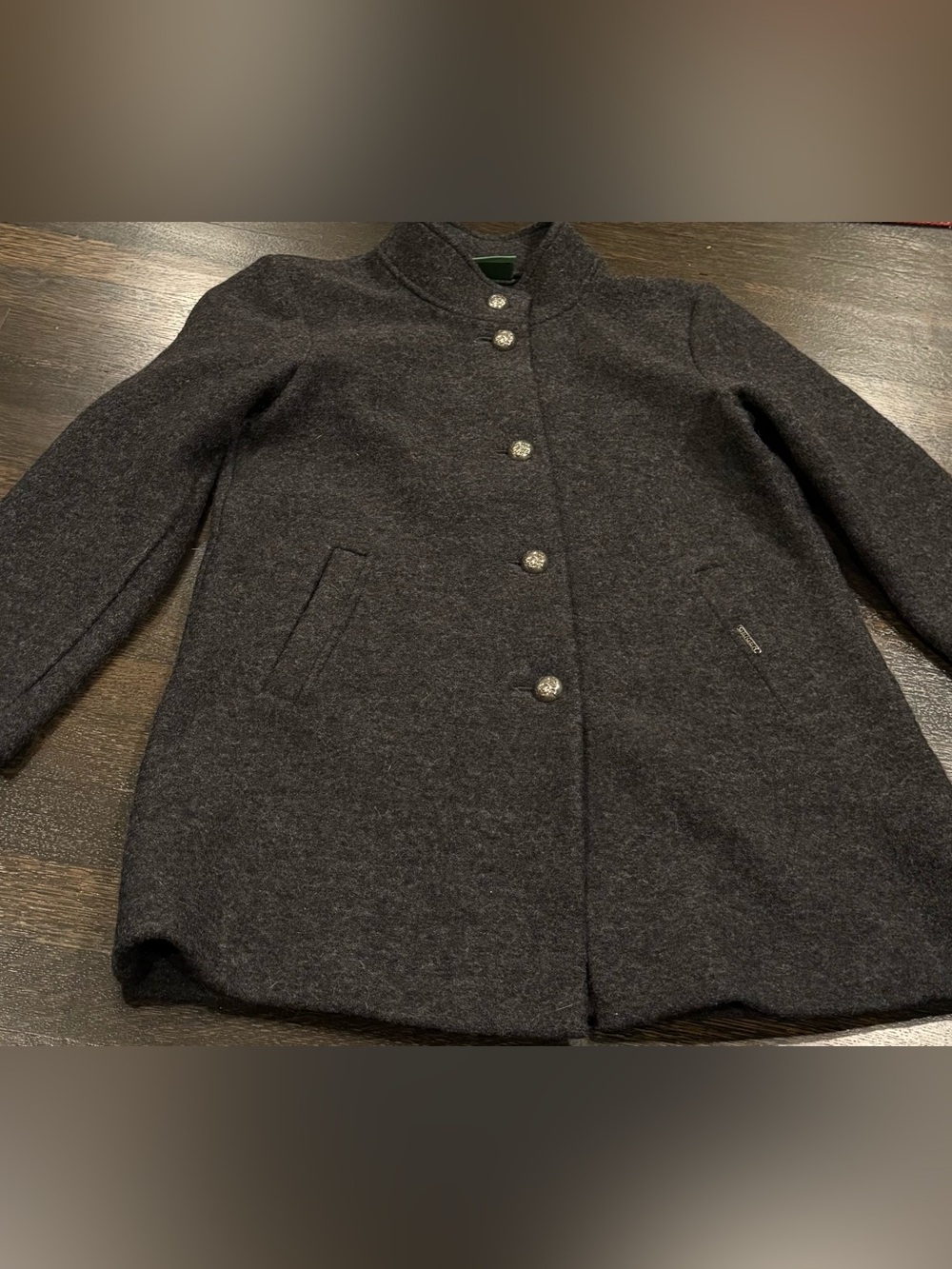 Vintage GEIGER Austria Vomp Gray Boiled Wool Stand Collar Coat Size 34 US XS 4